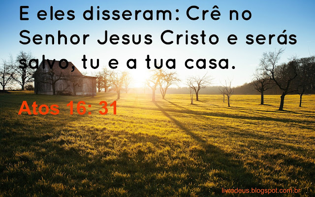Atos 16: 31  "E eles disseram: Crê no Senhor Jesus Cristo e serás salvo, tu e a tua casa."