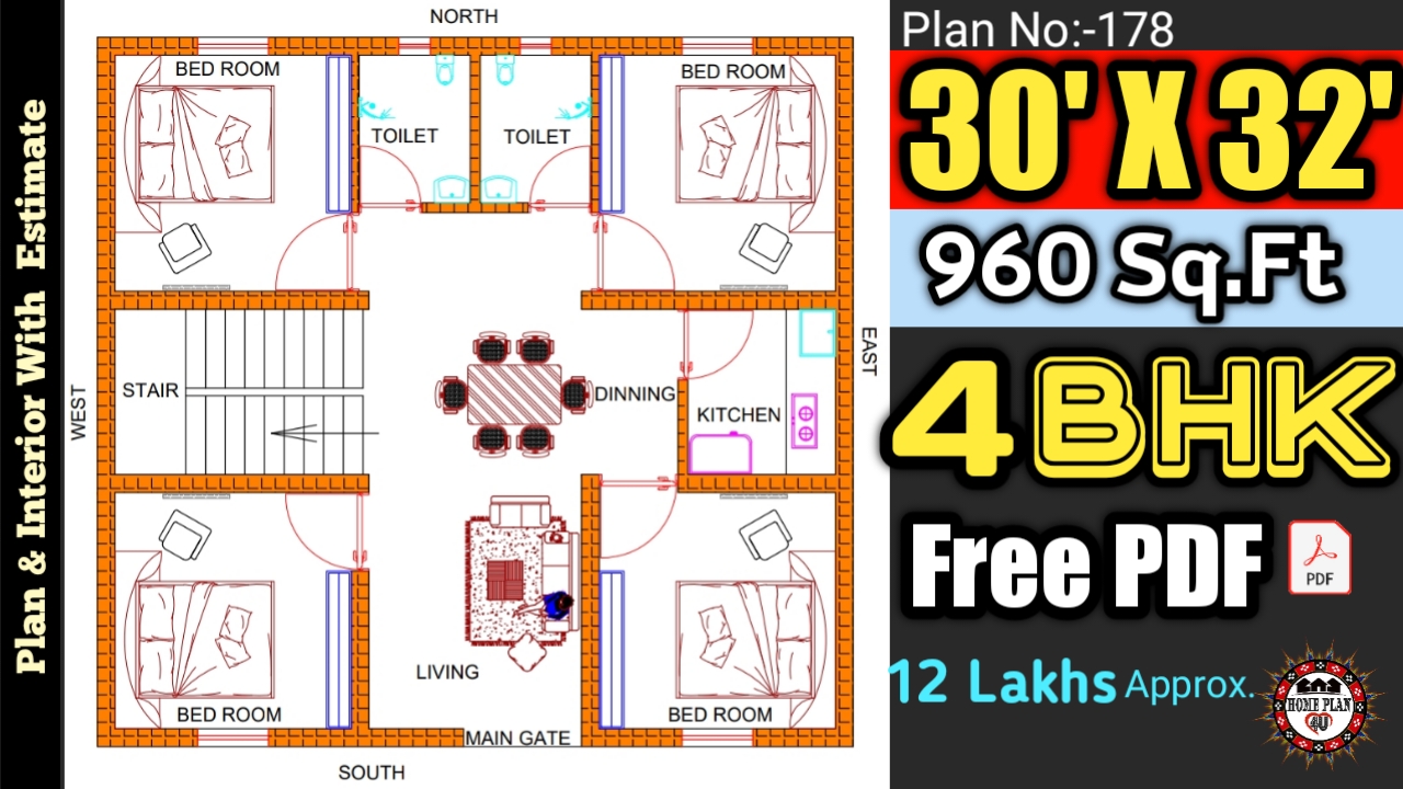 30 X 32 House Plans 30 X 32 Floor Plans 960 Sq Ft House Plan No 178