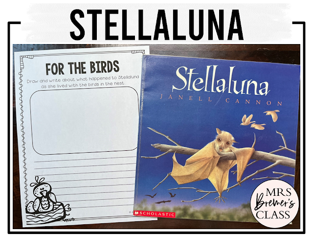 Stellaluna book activities unit with reading companion worksheets, literacy printables, lesson ideas, and a craft for Kindergarten and First Grade