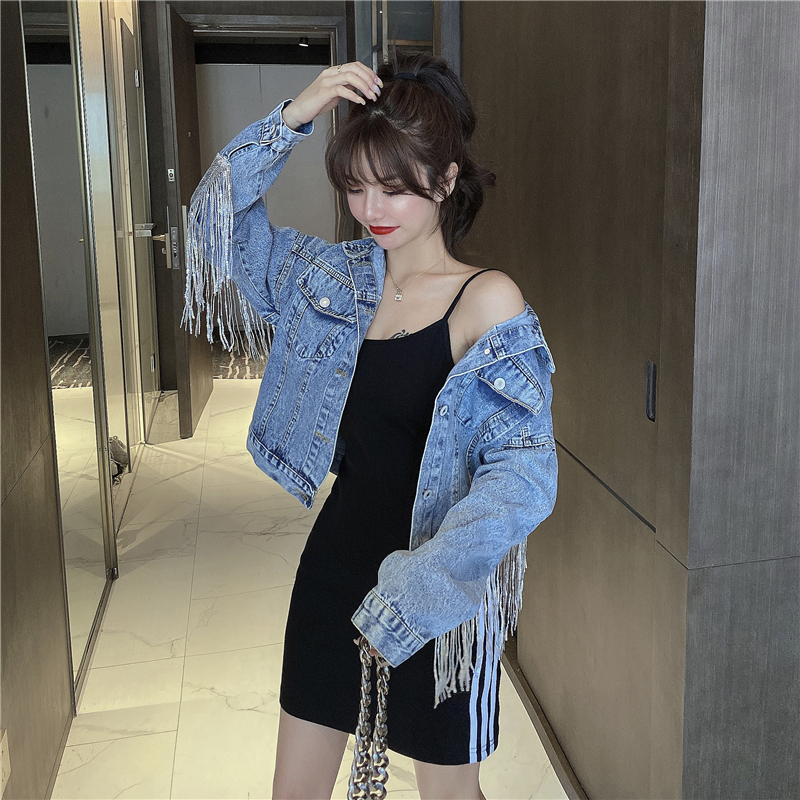 Jean Jacket Woman Fringed Sequined Denim Jacket 2022 Spring New Retro BF Loose Short Jeans Jacket Top Chaquetas Jackets