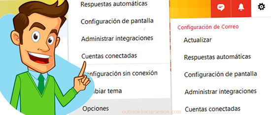 opciones de configuracion de Outlook en outlook iniciar sesión