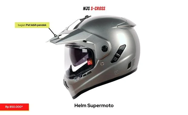 topi helm supermoto lebih pendek daripada helm motocross