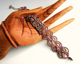 Micro macrame bracelet in khaki and pink from Knot Just Macrame.