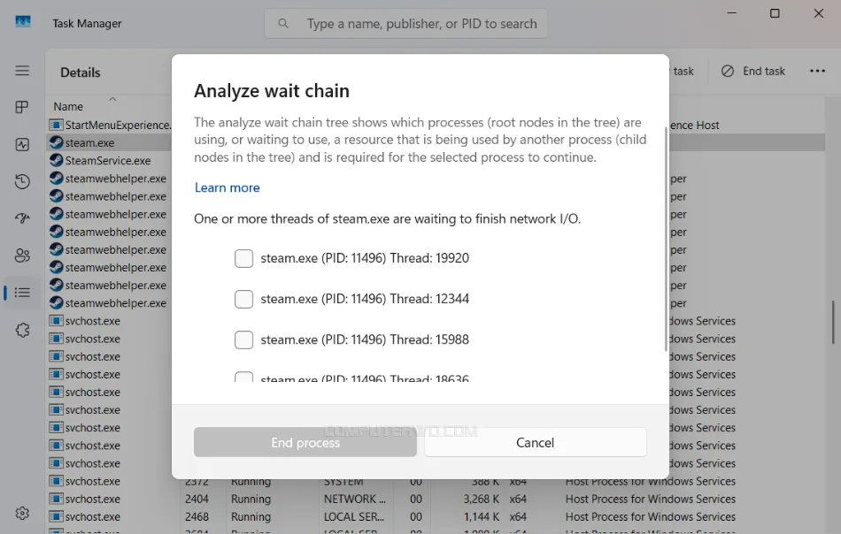 Analyze wait chain