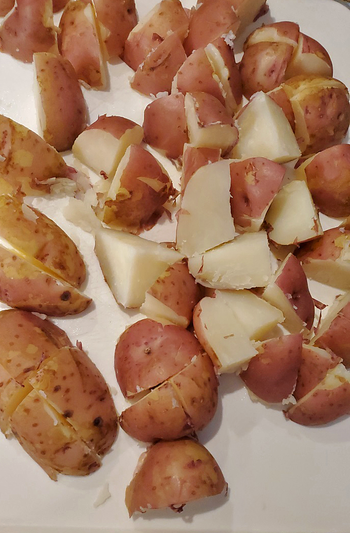 boiled red skinned potatoes cooling
