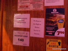 entrance notices at Roosters