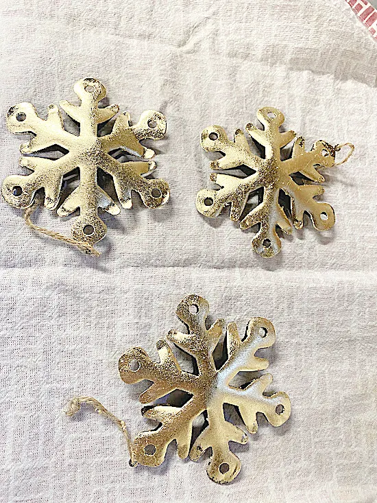 gold leaf patina on snowflakes