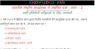 भारतीय राष्ट्रीय आन्दोलन से संबंधित प्रश्न , भाग - 2