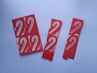 Candy cane stamp on red card with white heat embossing