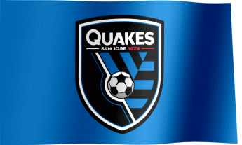 The waving fan flag of the San Jose Earthquakes with the logo (Animated GIF)