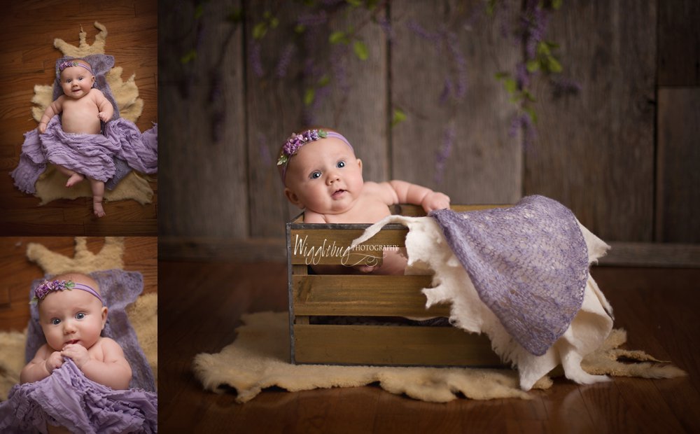 baby girl 4 month Heads up; baby plan milestone session in studio at Wigglebug Photography