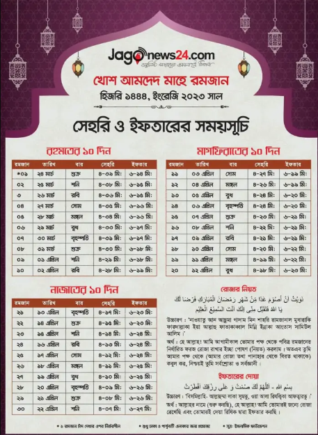 Ramadan Calendar 2023 Bangladesh PDF