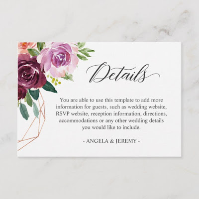  Mulberry Lilac Purple Floral Wedding Details Enclosure Card