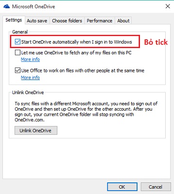 Không cho OneDrive khởi động cùng Windows