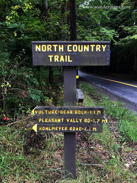The North Country Trail from Boyers Road to Kohlmeyer Road via Vulture Bear Rock.  The trail passes though PA State Game Lands 95.