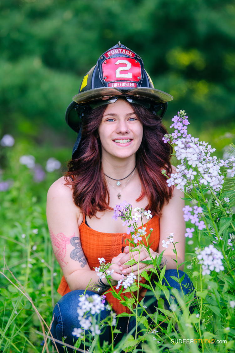 Unique Senior Pictures with Fireman helmet by SudeepStudio.com Ann Arbor Senior Portrait Photographer