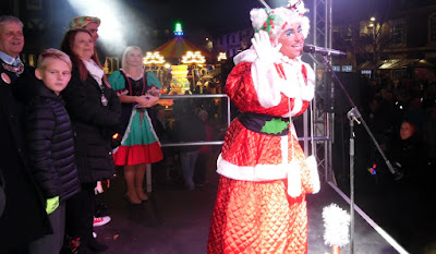 Picture: Renowned Scunthorpe pantomime performer Annie Fanny entertaining the crowd at the Brigg Christmas Lights Switch-on 2018 - see Nigel Fisher's Brigg Blog