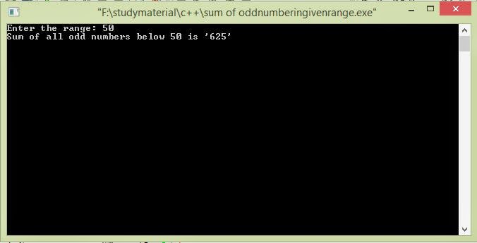 C program for Sum of all odd numbers in given range