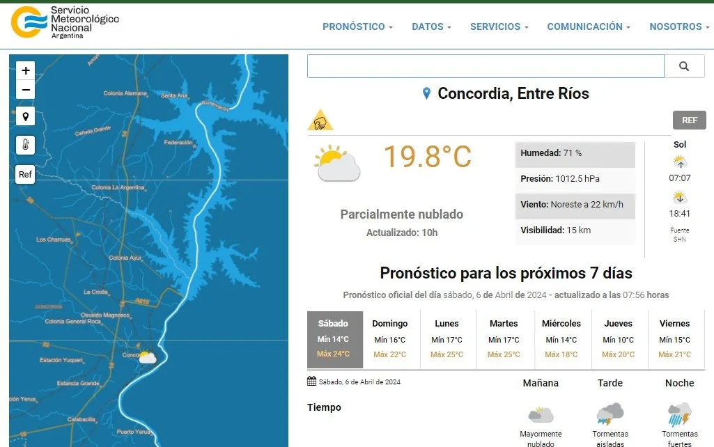 Alerta Naranja: tormentas en la noche del sábado en Concordia