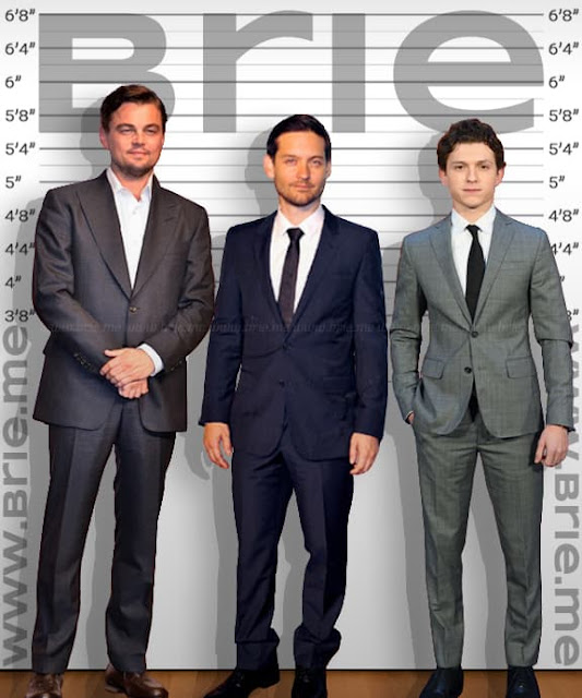 Tobey Maguire standing with Leonardo DiCaprio and Tom Holland