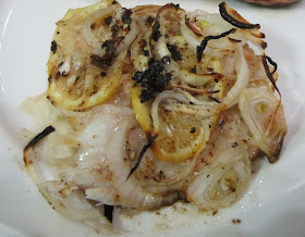 Oven-roasted filet of grouper: This is one of our favorite ways of cooking fish in the oven. The topping of thinly sliced onions and lemons keeps the fish from drying out, plus they add a lot of flavor.