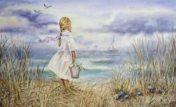 Bestselling Beach Painting Girl And Ocean by Irina Sztukowski