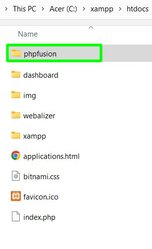copying phpfusion installer inside xampp htdocs folder