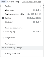 Image of the Tools menu with Accessibility Settings highlighted at the bottom