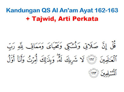  kami akan membagikan salah satu bahan pelajaran pendidikan agama islam Sekolah Menengan Atas 4 Kandungan Surat Al An'am Ayat 162-163 + Tajwid, Arti Perkata