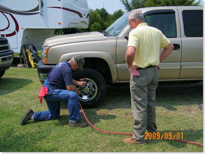 Larry helping to get the rig all ready for travel