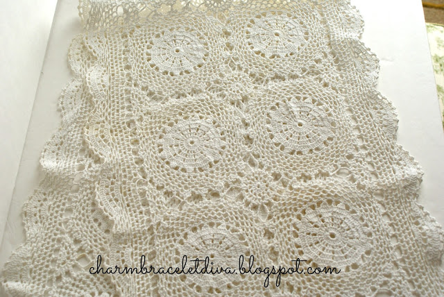 vintage handmade doily table runner