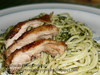 Pili Nut Pesto Spaghetti with Chicken Barbecue