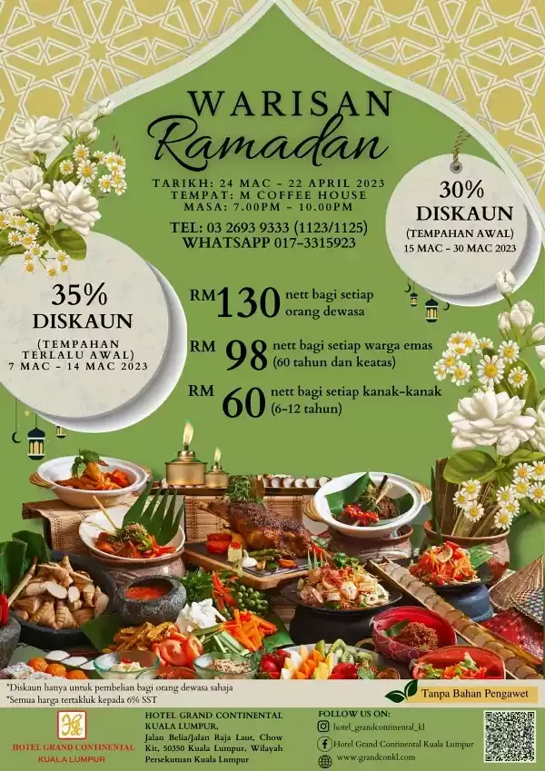 Gambar harga buffet ramadhan di Hotel Grand Continental KL
