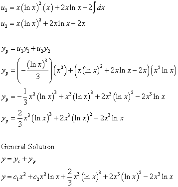 Differential Equations Solved Examples Use Variation Of Parameters To Find The General Solution To The Following Differential Equation X 2y 3xy 4y X 2 Ln X
