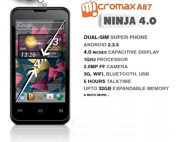 Micromax A87 Ninja 4.0 dual sim hpone