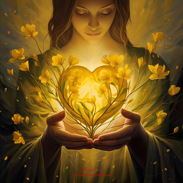 Woman with glowing Saint John's Wort next to her heart