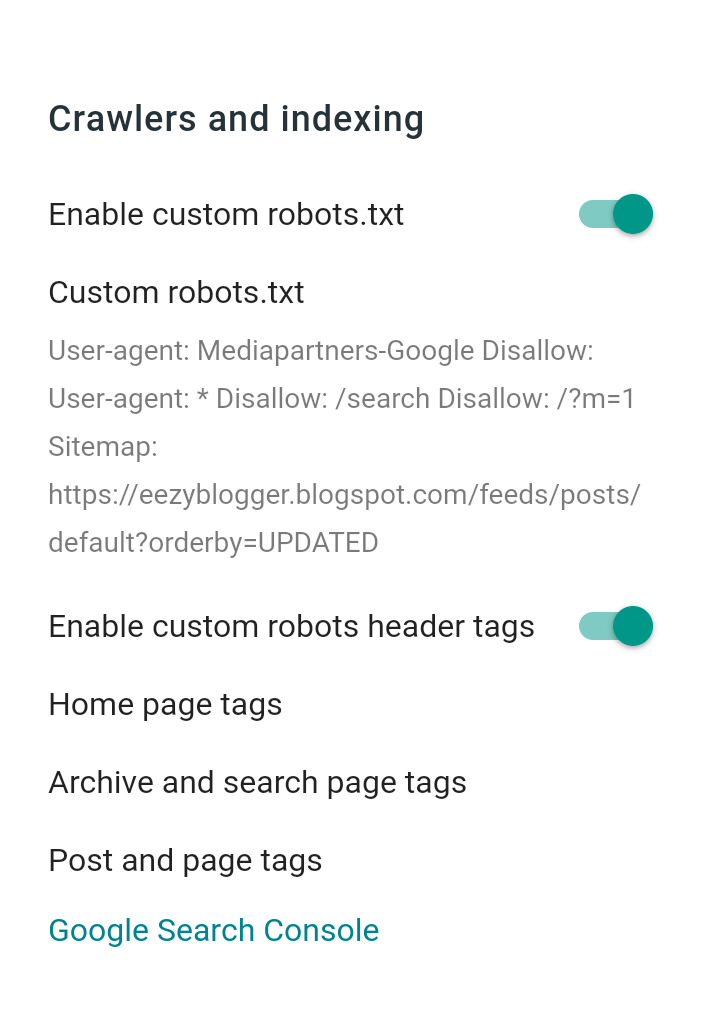 Blogger Crawler and Indexing Setting