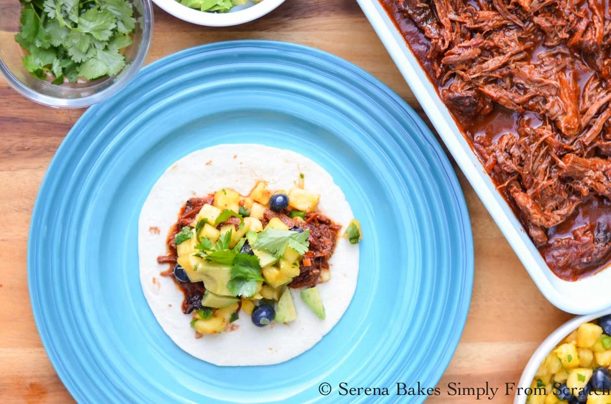 Smoked Pulled Beef Chuck Tacos is slow smoked to create tender shredded beef for the BEST Tacos ever from Serena Bakes Simply From Scratch. 