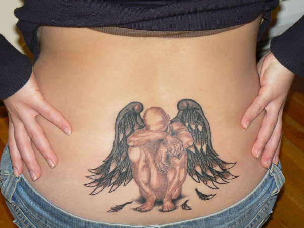 fallen angel lower back tattoo design