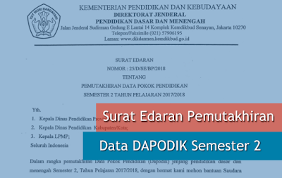  sebagaimana gosip resmi yang dipublikasikan Dirjen Dikdasmen  Surat Edaran Pemutakhiran Dapodik Semester 2 Tahun Pelajaran 2017-2018