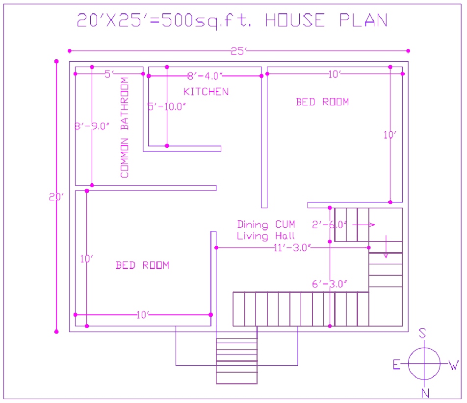 Simple House Design 25 2bhk House Plan For 500 Sq Ft Area