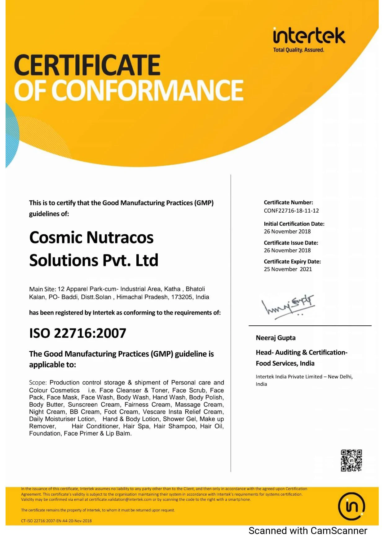 1.Vestige Certificate Of Conformance