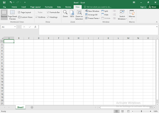 Microsoft Excel View Menu