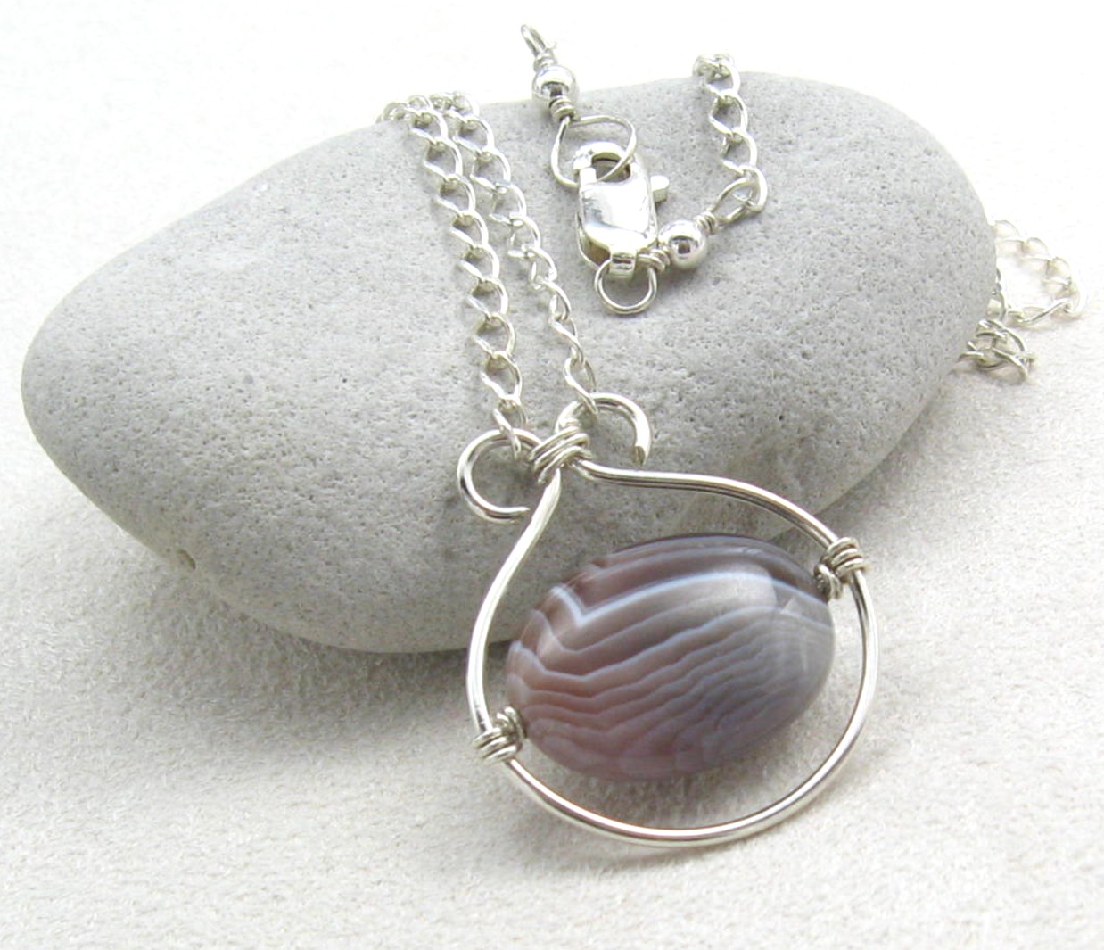 Gracie Jewellery Handmade Sterling Silver Botswana Agate Pendant Maya