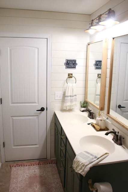 A modern farmhouse budget-friendly bathroom renovation