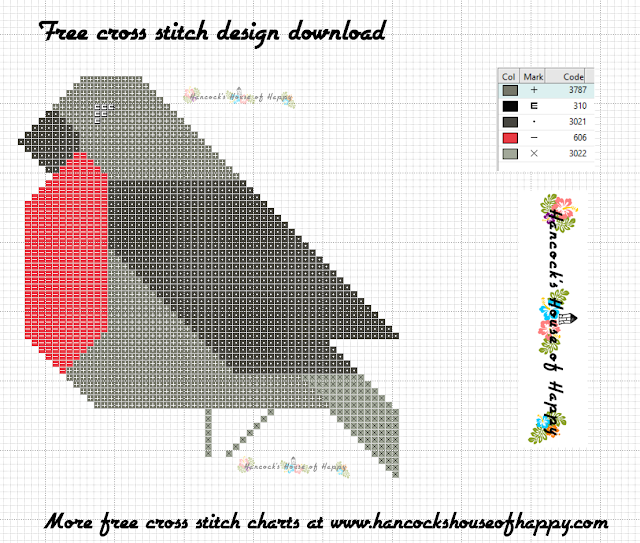 Free Beginner Cross Stitch Design to Download: Geometric Robin