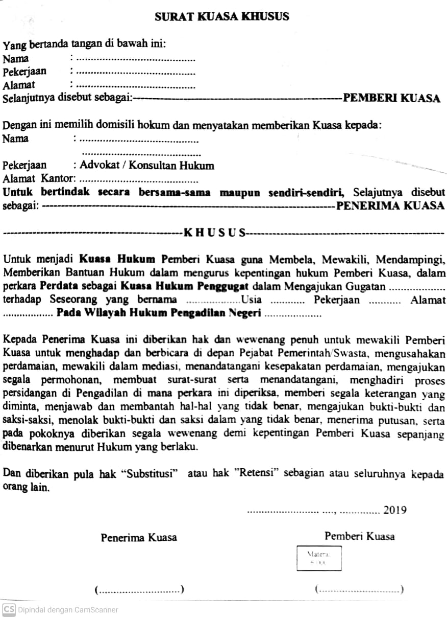 Surat Kuasa Dan Gugatan Materi Upa Wang Linggau