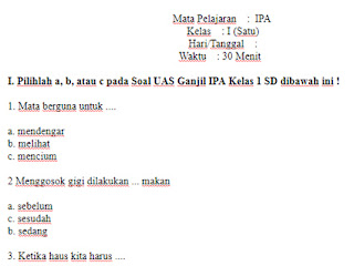 Soal-UAS-UKK-IPA-kelas-1-SD-Semester-1