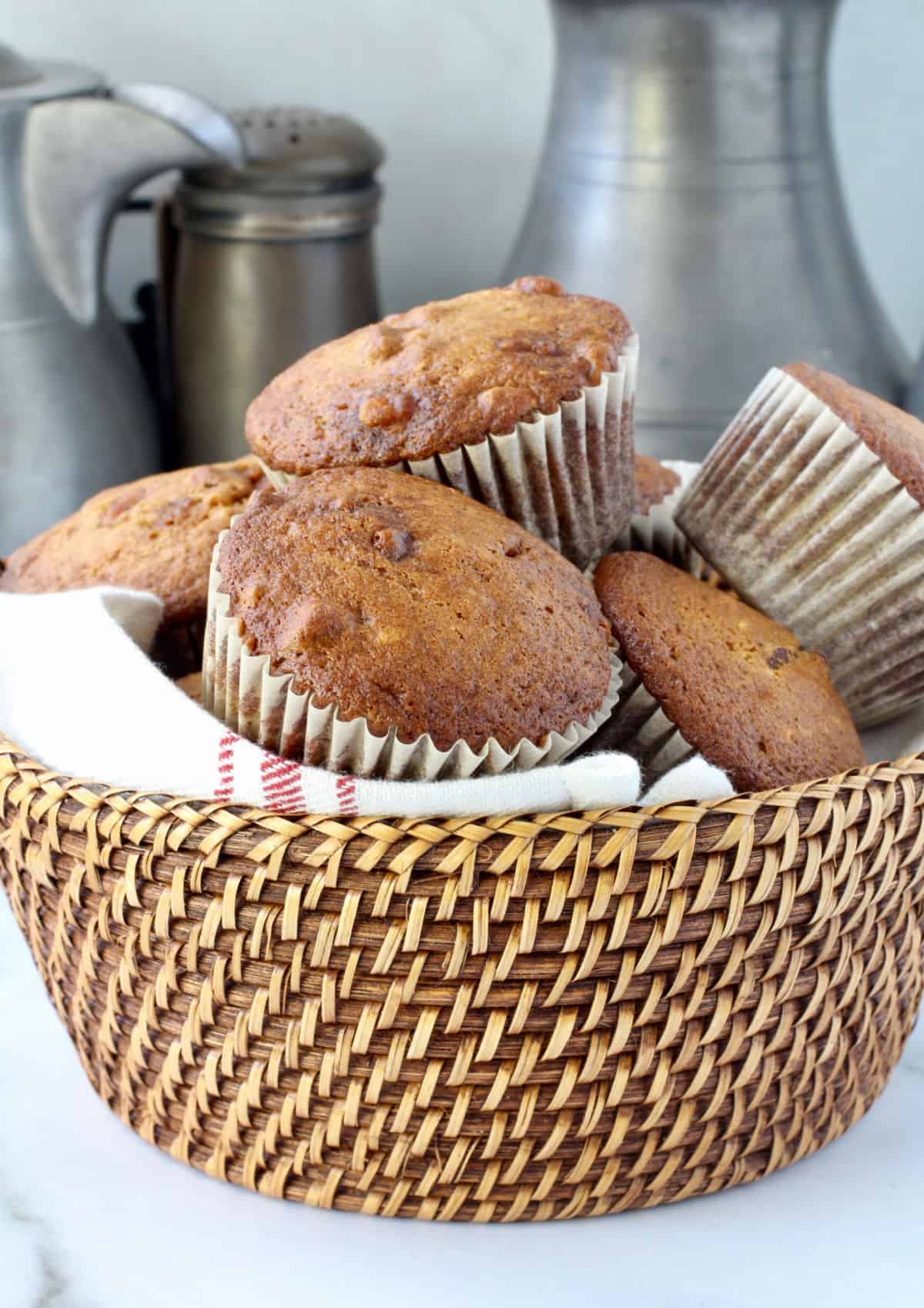 Pecan Butterscotch Muffins in a basket.