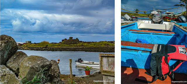 Caleta Hanga Piko, Ilha de Páscoa, ponto de partida do passeio de barco às ilhas sagradas dos Rapa Nui